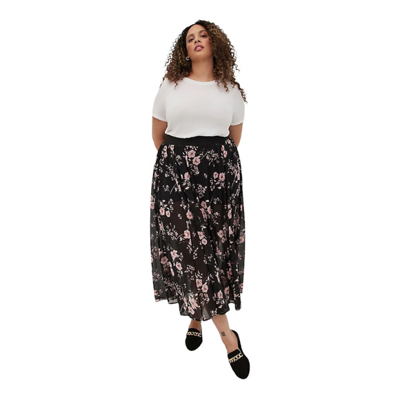 Torrid Black and Pink Floral Maxi Skirt - Picture 3 of 8